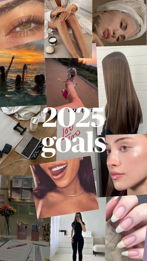 #2025goals #glowup2025 #clearskingoals #goals Wellness Goals Ideas, Realistic Goals To Set, Glow Up Collage, Goals For 2025 Aesthetic, Goals For 2025 List, 2025 Goals List, Goals For 2025, 2025 Goals Aesthetic, New Year Goals Aesthetic