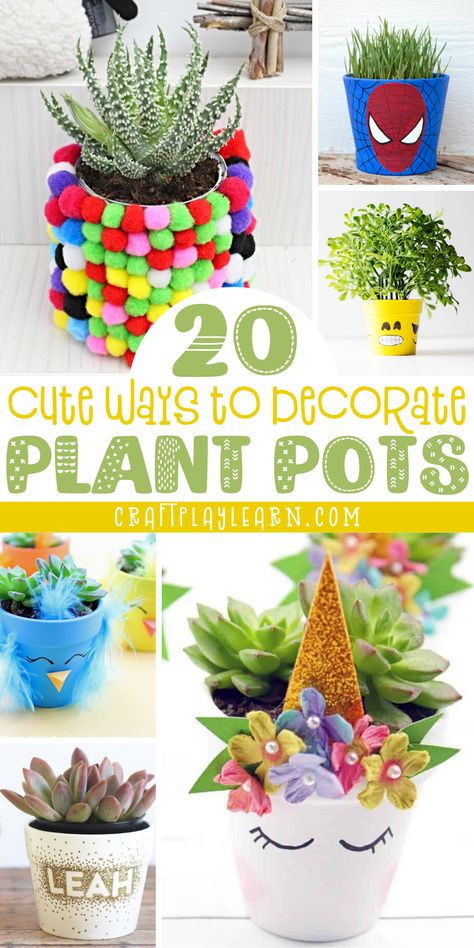 Plant Pot Decorating Ideas, Plantpot Idea, Planter Decorating Ideas, Plant Crafts For Kids, Pot Decorating Ideas, Diy Plant Pot, Decorating Terra Cotta Pots, Plant Pots Crafts, 4h Projects