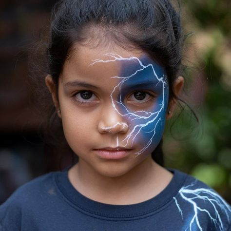 Lightning Face Paint, Lightning Makeup, Paint Art, Face Paint, Halloween Costumes, Art Painting, Paint, Halloween, Makeup