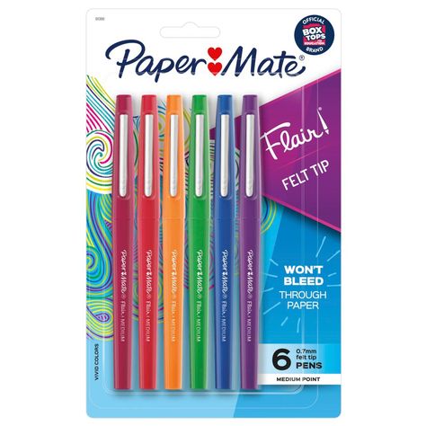 Paper Mate Flair Porous Pens, Medium Point, 0.7 mm, Assorted Colors, 6 Count - Walmart.com - Walmart.com Papermate Flair Pens, Notes Drawing, Paper Mate Flair, Felt Tip Pens, Pastel Pen, Flair Pens, College Supplies, Study Essentials, Fashion College