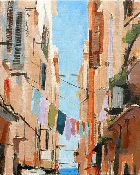 Painting Street Scenes with Acrylics - Will Kemp Art School Building Painting, Street Painting, Architecture Painting, Arte Inspo, Aesthetic Painting, Art Inspiration Painting, Painting Art Projects, Street Scenes, Easy Paintings