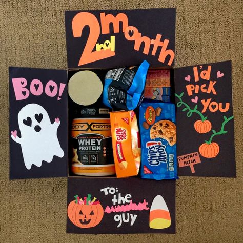 Boo Gram, Deployment Care Package Ideas, Bf Gift, Spooky Basket, Halloween Sleepover, Cute Anniversary Gifts, Deployment Care Packages, Package Ideas, Holiday Gift Baskets