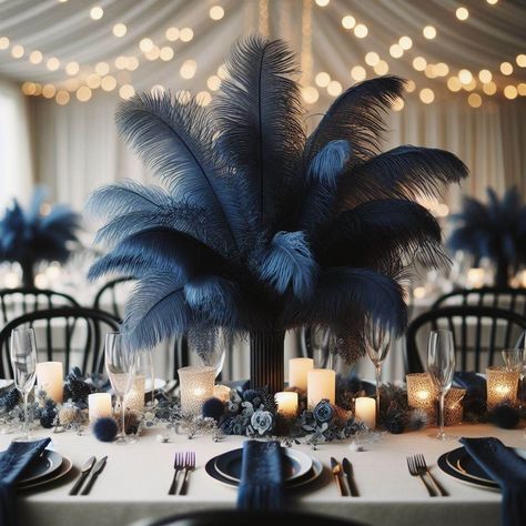 Transform Your Tablescape: A Guide to Using Ostrich Feathers for Centerpieces Feather Centerpiece Wedding, Feather Arrangements, Ostrich Feather Centerpieces, Gatsby Gala, Banquet Centerpieces, Diamond Centerpiece, Centerpieces Ideas, Feather Centerpieces, Denim And Diamonds