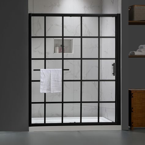 Renovate your bathroom with the shower door in matte black finish, providing a modern look gives your bathroom an extraordinary transformation. Grid Shower Door, Framed Shower Door, Bathtub Doors, Tub Doors, Frameless Shower Doors, Sliding Shower Door, Frameless Shower, Main Bathroom, Bathtub Shower