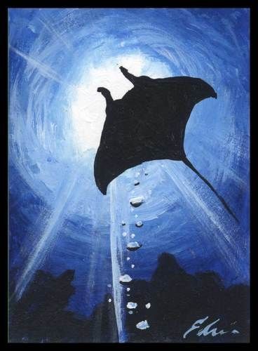 Stingray Painting, Stingray Fish, Dove Painting, Animal Paintings Acrylic, Sea Life Art, Silhouette Painting, Canvas Painting Designs, Manta Ray, Nautical Art