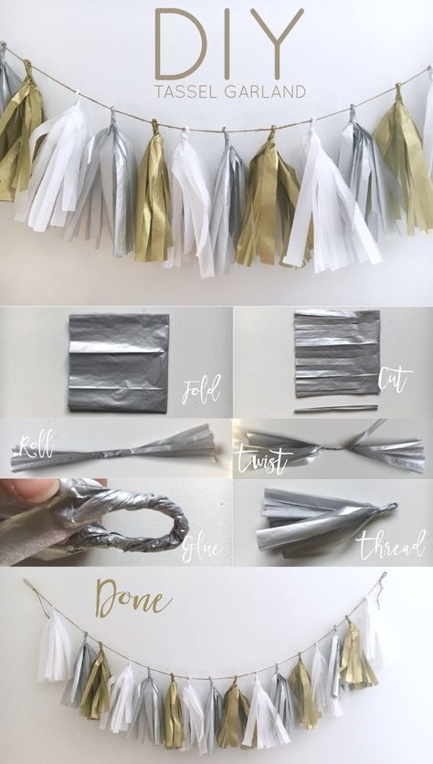 Diy Gold Decor, Gold Tassel Garland, Diy Tassel Garland, Anniversaire Diy, Diy Tassel, Pom Pom Garland, Adult Birthday Party, Gold Diy, Tassel Garland