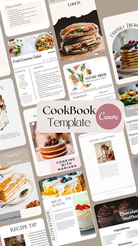 Cookbook Template Printables Free, Canva Cookbook Template, Pretty Recipes, Cookbook Diy, Diy Recipe Book, Cook Book Recipe, Making A Cookbook, Ebook Template Design, Diy Cookbook