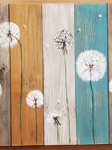 Special Made to Order Large 15x27 Dandelion Charm Painting - Etsy Canada Dandelions Painting, Painting On Pallet Wood, Wood Plank Art, Plank Art, Dandelion Painting, Dandelion Art, Energy Art, Pallet Painting, Wood Rustic