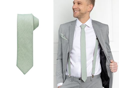 Tie Outfits Men, Linen Accessories, Sage Green Tie, Grey Tuxedo, Toddler Bow Ties, Pocket Square Size, Light Sage Green, Wedding Tie, Kids Bow Ties