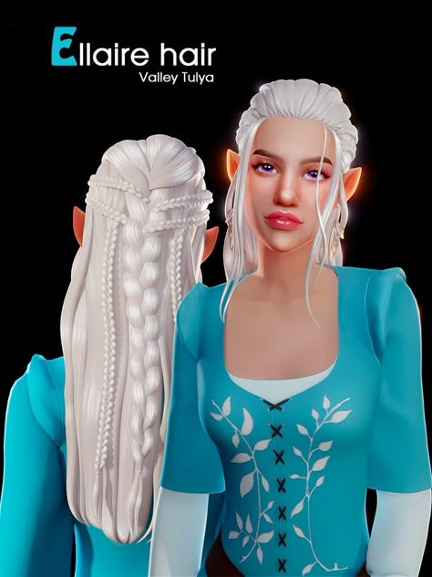 Sims 4 Long Hair Cc, Sims 4 Long Hair, Elven Hairstyles, Targaryen Hair, Elf Hair, Medieval Hairstyles, Sims Medieval, Pelo Sims, Viking Hair