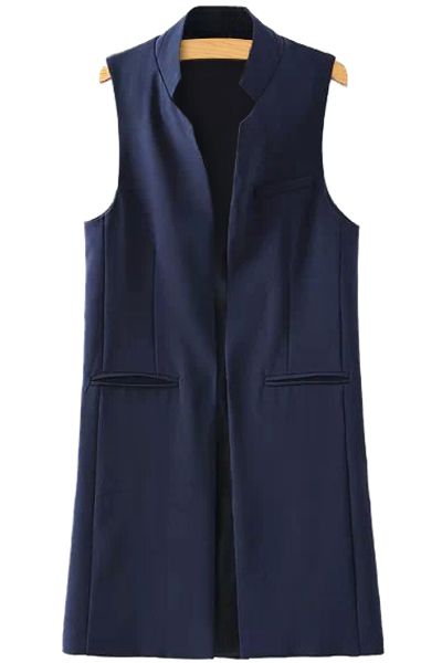 Long Vest Jacket, Black Suit Vest, Long Waistcoat, Sleeveless Waistcoat, Waistcoat Woman, Navy Vest, Sleeveless Coat, Sleeveless Blazer, Blue Vest