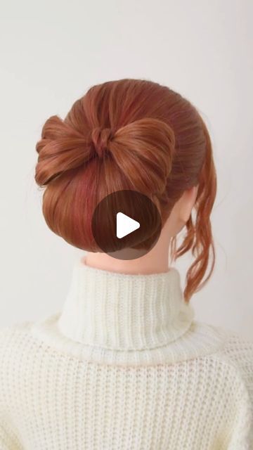 Bow Bun Hairstyle, Style Front Bangs, Hair Bow Bun, Bun Bow, Thanksgiving Hairstyles, Bow Bun, Front Bangs, Bow Hairstyle, Ponytail Styles