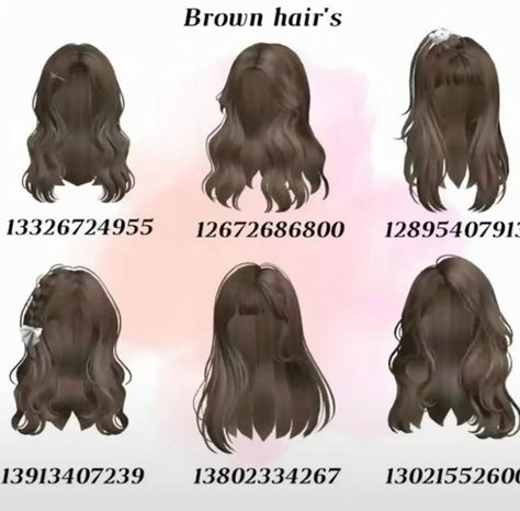 Roblox Hair Codes Brown Ponytail, Brown Hair Id, Code Brookhaven, Soft Wavy Hair, Short Hair Brown, Brown Hair Roblox, Pelo Cafe, Roblox Hair, Zepeto Looks Ideas