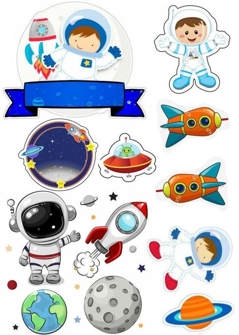 Space Theme Cake Topper Printable, Space Theme Stickers, Space Cake Topper Printable, Astronaut Cake Topper Printable, Astronaut Cake Topper, Space Cake Topper, Astronaut Sticker, Space Crafts For Kids, Shape Coloring Pages