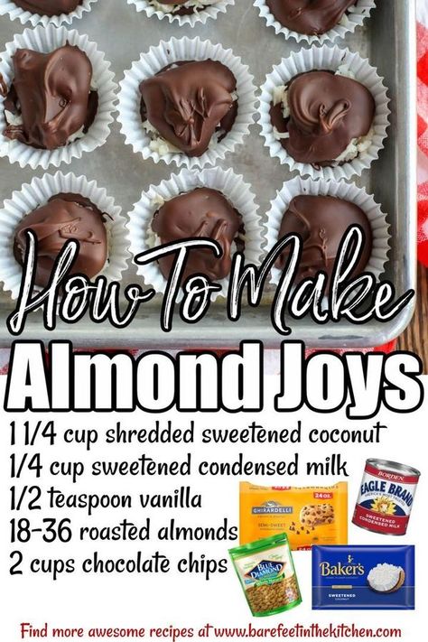 Homemade Chocolate Candy Recipes, Almond Joys, Homemade Chocolate Candy, Homemade Sweetened Condensed Milk, Christmas Candy Easy, Easy Christmas Candy Recipes, Dark Chocolate Recipes, Chocolate Candy Recipes, Coconut Candy