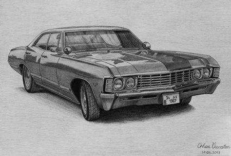 Chevrolet Impala 1967, Car Drawing Pencil, Impala 1967, Impala Car, Impala 67, 1967 Chevy Impala, Pencil Drawing Ideas, 1967 Chevrolet Impala, Cool Car Drawings