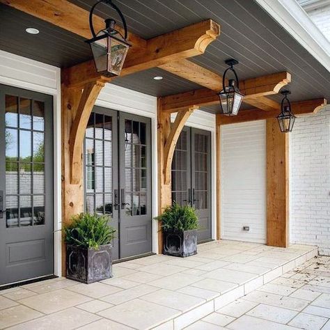 Top 70 Best Porch Ceiling Ideas - Covered Space Designs Rustic Farmhouse Plans, Rustic Farmhouse Exterior, Farmhouse Front Porch Decorating, Porch Ceiling, French Doors Exterior, Porch Makeover, Farmhouse Front Porches, Modern Farmhouse Exterior, Farmhouse Front