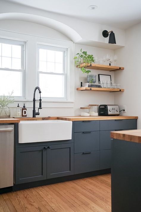 Kitchen Sink Open Shelving, Kitchen Sink Wall No Window Open Shelves, Open Shelving In The Kitchen Window, Kitchen Upper Shelves, Open Shelf Kitchen, Kitchen Open Shelves, Dreamy Kitchens, One Wall Kitchen, Western Rooms