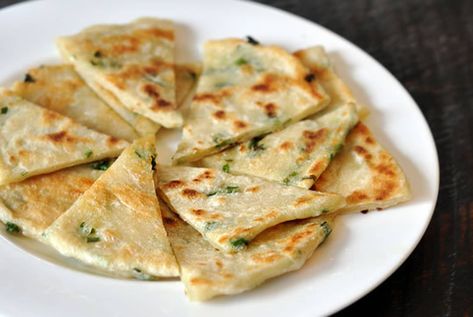 How To Make Scallion Pancakes | Kitchn Scallion Pancakes Chinese, Green Onion Pancake, Onion Pancake, Scallion Pancakes, Cooking Lessons, Green Onion, Shortening, Quesadillas, Dim Sum