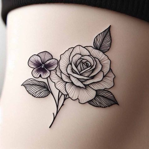 Violet Floral Tattoo, Connections Aesthetic, Violet Rose Tattoo, Violet And Rose Flower Tattoo, Violet Flower Drawing Tattoo, Violet And Rose Tattoo, Geometric Violet Flower Tattoo, Flower References, Rose Flower Tattoos