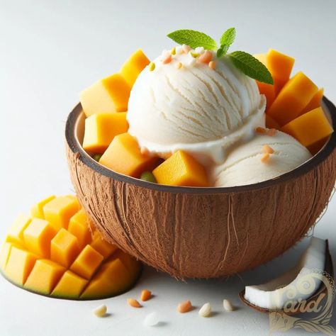 https://card9.com/ai/mango-coconut-ice-cream Natural Ice Cream, Coconut Ice, Coconut Ice Cream, Yummy Dessert, Mango Coconut, Cream Recipes, Delicious Desserts, Zen, Juice