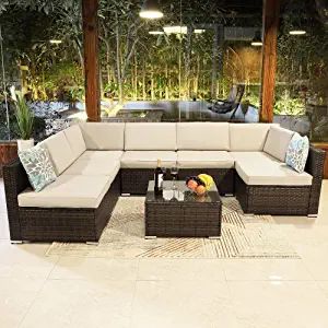 YITAHOME 8 Piece Outdoor Patio Furniture Sets, Garden Conversation Wicker Sofa Set, and Patio Sectional Furniture Sofa Set with Coffee Table and Cushion for Lawn, Backyard, and Poolside, Brown Outside Couch, Sectional Patio Furniture, Summer Furniture, Patio Couch, Cozy Patio, Summer Patio, Furniture Sofa Set, Outdoor Patio Furniture Sets, Patio Sectional