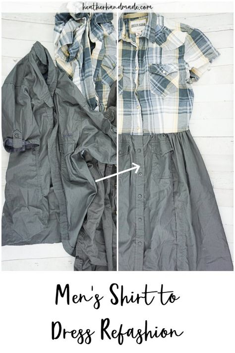 DIY Men's Shirt to Dress Refashion Tutorial • Heather Handmade Upcycle Clothes Refashioning, Shirt Dress Tutorials, Clothing Makeovers, Refashion Dress, Shirt Crafts, Recycled Shirts, Clothes Upcycle, Mens Shirt Refashion, Sew Your Own Clothes