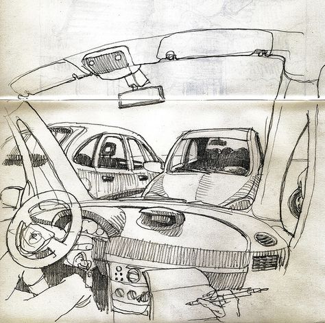 inside the car by Luis_Ruiz, via Flickr Car Drawing Inside, Inside Of A Car Drawing, Inside Of Car Drawing, Inside Car Drawing Reference, Car Interior Drawing, Inside Car Reference, Inside Car Drawing, Apocalypse Drawing, Inside Of Car