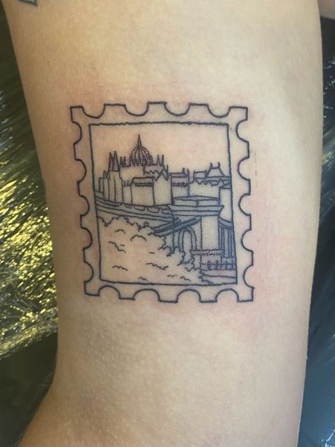 Country Stamp Tattoo, Budapest Tattoo Ideas, Prague Tattoo Ideas, Hungary Tattoo, Romania Tattoo, Budapest Tattoo, Prague Tattoo, Location Tattoo, Tattoo Budapest