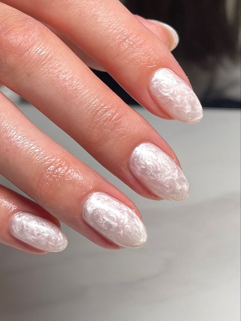 Oyster nails 🦪 #nails #nailsofinstagram #pinterest #springnails #nailsideas #nailinspiration #pearl Oyster Nails, Engagement Nails, Milky Nails, Pink Gel, Her Nails, Pearl Nails, Bride Nails, Neutral Nails, Bridal Nails