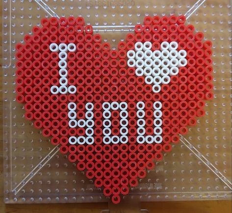 I Love You Perler Beads, Valentines Hama Beads, Perler Bead Heart Patterns, Valentine’s Day Perler Beads, Valentines Perler Bead Patterns, Valentines Day Perler Bead Patterns, Heart Shapes Template, Valentines Coasters, Pearl Beads Pattern