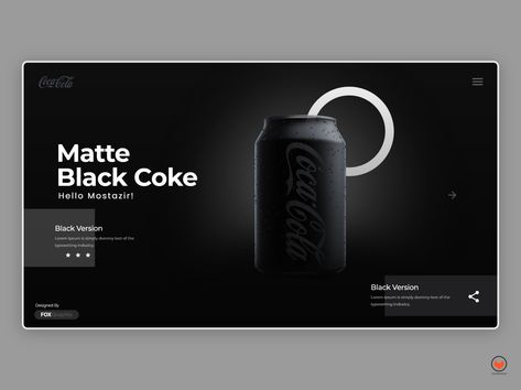 Black Matte Cocacola Website by Fox_UI Web Design Black, Black Website, Modern Web Design, Website Design Layout, Modern Website, Graphic Design Tips, Web Layout, Website Inspiration, Website Design Inspiration