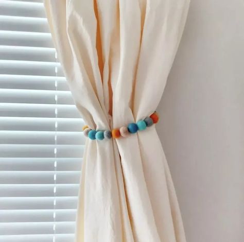 9 Pretty and Practical DIY Curtain Tie-Back Ideas Baby Blue Curtains, Boys Curtains, Girls Room Curtains, Rainbow Curtains, Rideaux Boho, Kids Bedroom Accessories, Nautical Curtains, Pom Pom Curtains, Cortinas Boho