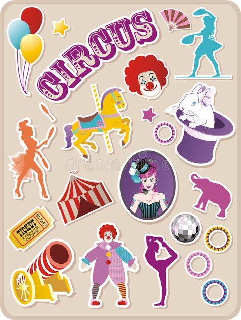 Circus Stickers, Bright Stickers, Circus Design, Circus Theme, Cartoon Stickers, Downloadable Art, Mockup Design, Transparent Png, Circus