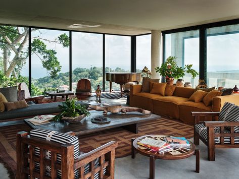 Jungle Paradise, Tropical Modernism, Brutalist Architecture, Tropical Houses, Entry Foyer, A Living Room, Architectural Digest, Modernism, Interior Spaces