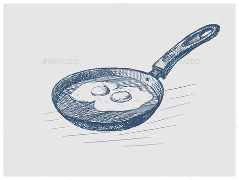 Pan with Eggs Hand Drawn Blue Sketch Vector Pan Drawing, Blue Sketch, Chef Tattoo, Old Hands, Blue Style, Color Palettes, Diy Fashion, Blue Fashion, Food Photography