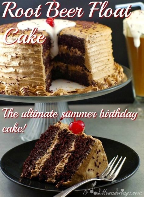 Beer Cake Recipe, Fluff Marshmallow, Beer Syrup, Root Beer Cake, Root Beer Float Cake, Canvas Sorority, Beer Cakes, Summer Birthday Cake, Cake Fancy