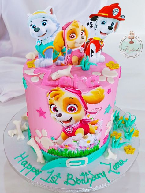 Paw patrol Skye cake in pink Buttercream. Paw Patrol Cake For A Girl, Paw Patrol Cake Pink, Paw Patrol Cakes For A Girl, Sky Cake Paw Patrol, Paw Patrol Girl Cake, Paw Patrol Cake Design, Sky Cake, Paw Patrol Cake Girly, Paw Patrol Sky Cake