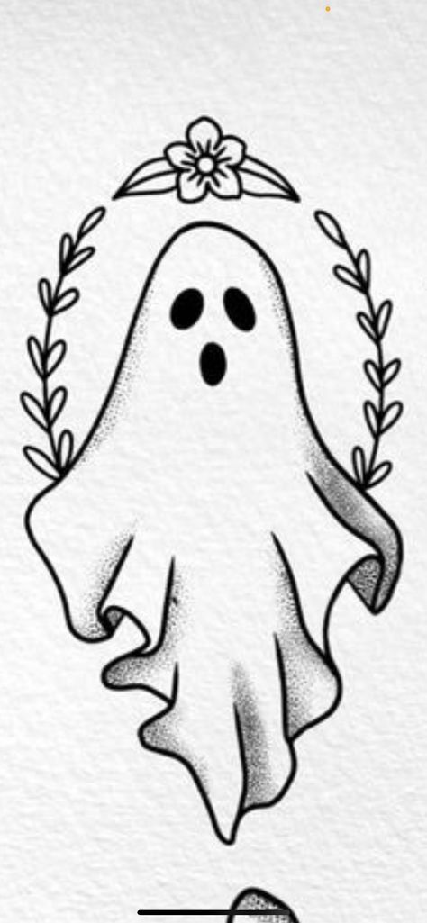 Ghost Tattoos Traditional, Gothic Things To Draw Easy, Easy Spooky Tattoo, Simple Drawing Ideas Halloween, Halloween Tattoo Flash Art Simple, Simple Halloween Drawings Aesthetic, Spooky Halloween Canvas Painting, Simple Spooky Tattoo Ideas, Halloween Simple Tattoo