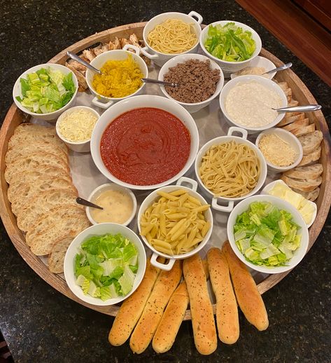 Charcuterie Board Pasta, Pasta Boards For Parties, Entree Charcuterie Board, Pasta Charcuterie Board Ideas, Pasta Board Ideas, Charcuterie Board Theme Party Ideas, Charcuterie Dinner Board, Pasta Night Party Ideas, Bring Your Own Board Party Ideas