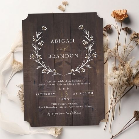 Rustic Barn Wood Boho Floral Country Wedding Invitation Backyard Country Wedding, Wedding Simple Elegant, Boho Winter Wedding, Backyard Country, Spring Backyard, Crest Wedding Invitations, Western Wedding Invitations, Barn Wedding Invitations, Popular Wedding Invitations