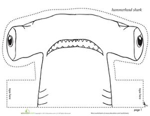 Kindergarten Animals Plants, Animals & the Earth Worksheets: Hammerhead Shark Headband Hammerhead Shark Craft, Shark Headband Craft For Kids, Shark Templates Free Printable, Shark Fin Printable Template, Shark Crafts Preschool, Build A Shark Printable, Shark Week Crafts, Shark Mask, Shark Activities