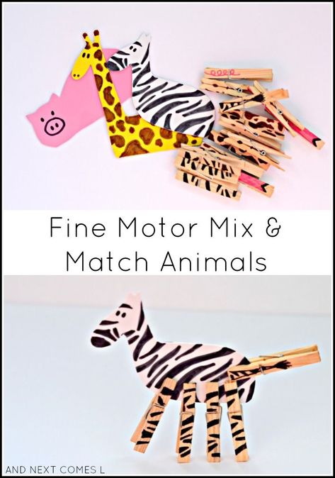 Mix & Match foam animals: fine motor busy bag idea for kids from And Next Comes L Zoo Preschool, Zoo Activities, Jungle Thema, Preschool Fine Motor, Fine Motor Skills Activities, Motor Skills Activities, Animal Activities, Busy Bags, Fine Motor Activities