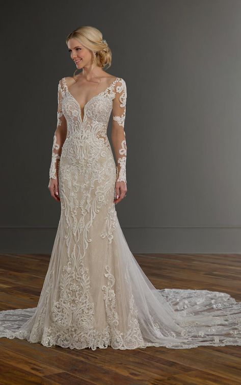 Sexy Lace Wedding Dress with Shaped Train - Martina Liana Wedding Dress For Tall Slim Bride, Long Sleeved Wedding Dress, Wedding Dresses Kleinfeld, Sleeved Wedding Dress, Bestie Things, Martina Liana Wedding Dress, Different Wedding Dresses, Life Dreams, Sleeved Wedding