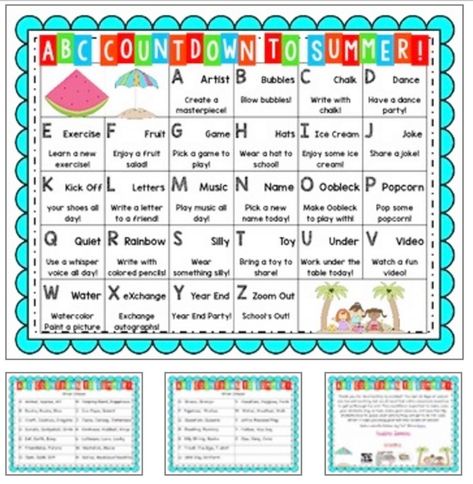 End Of Year Countdown Ideas, Abc Countdown To Summer, End Of Year Countdown, Abc Countdown, Countdown Ideas, School Countdown, Countdown To Summer, Countdown Activities, Classroom Incentives