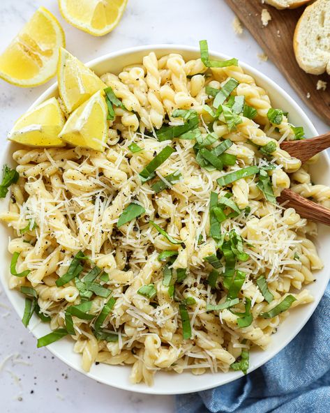 Pasta Salad Recipes Parmesan, Light Pasta Side Dishes, Pasta Salad Recipes Small Batch, Lemony Pasta Salad, Parmesan Pasta Salad Cold, Lemon Vinaigrette Pasta Salad, Pasta Salad With Basil, Small Batch Pasta Salad, Lemon Pasta Salad