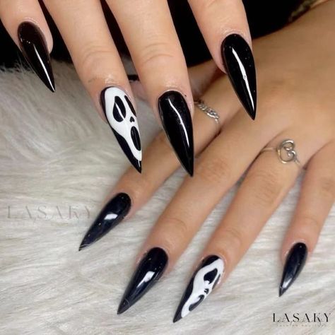 Lasaky - Casual Wear French Tip Nails with a Twist Black Halloween Nails, Fake Nail Tips, Holloween Nails, Black Glue, Fake Nails Long, Gothic Nails, Nail Art Set, Fake Nail, Skull Head