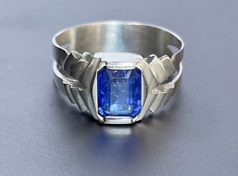 Minimal Jewelry Design, Blue Tanzanite, Minimal Jewelry, Mens Silver Rings, Mens Ring, Sterling Silver Mens, September Birthstone, Blue Band, Ring Unique