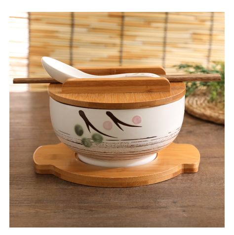 Japanese Style Rice Noodle Bowl with Lid Spoon and Chopstick Kitchen Tableware Ceramic Salad Soup Bowl Food Container Dinnerware|Bowls| - AliExpress Rice Noodle Bowl, Tableware Ceramic, Salad Soup, Wooden Dishes, Rice Noodle, Japanese Bowls, Japanese Ramen, Soup Containers, Keramik Design