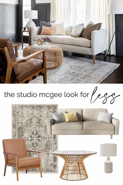 How to get the Studio McGee / Netflix Dream Home Makeover moody living room look for less McGee Style / Modern Farmhouse / Cottage Living / Dining Room / Home Inspiration Studio Mcgee Moody, Living Room Accent Wall Ideas, Mcgee Living Room, Transitional Living Room Rugs, Room Accent Wall Ideas, Mcgee Bathroom, Dream Home Makeover, Mcgee Kitchen, Studio Mcgee Living Room